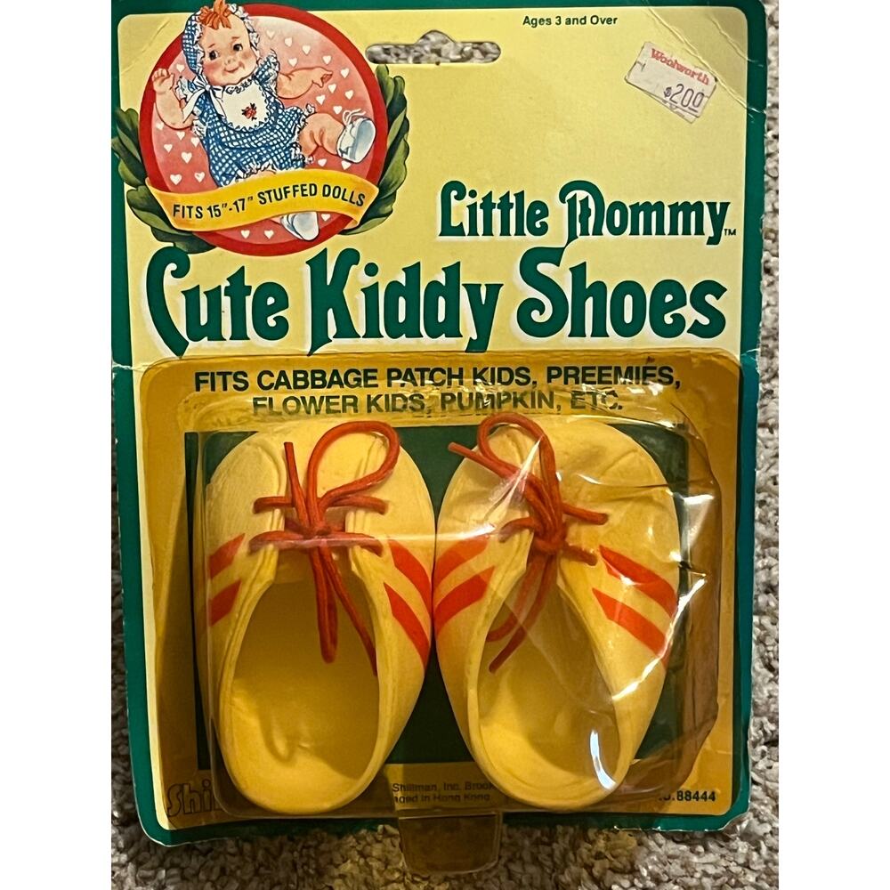(1) CABBAGE PATCH Little Mommy Cute Kiddy Shoes Pink Stripes & Laces Woolworth